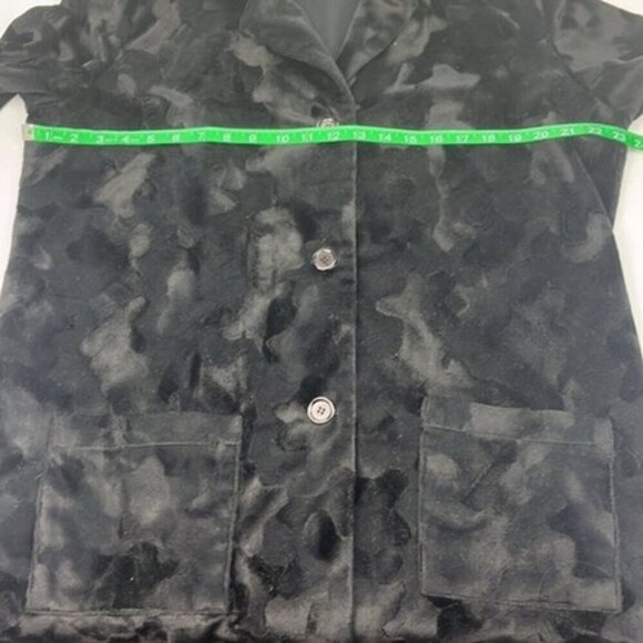 Diane Von Furstenberg DVF Black Velvet Peacoat Jacquard Lightweight VINTAGE L - Picture 8 of 9